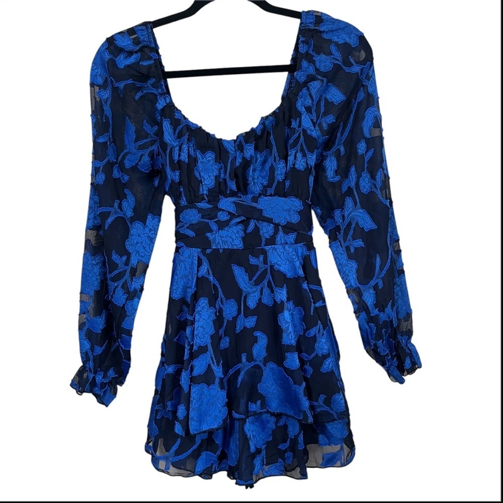 Allison + Kelly Long Sleeve Romper Dress Blue & Black Floral Size S